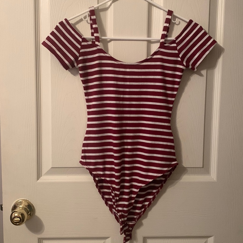 Urban Outfitters Red and White Striped Bodysuit XS